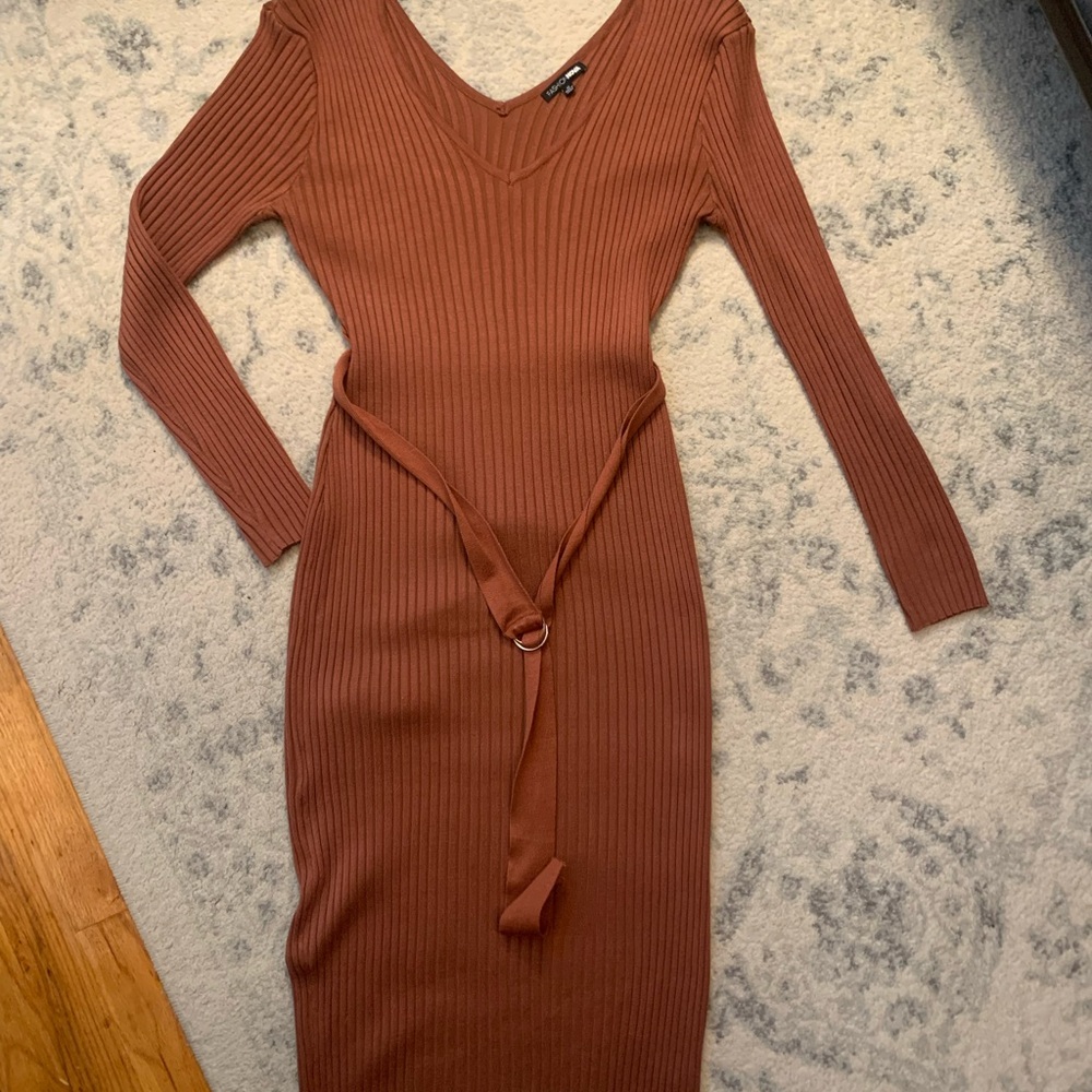 Fashion Nova Brown Ribbed Knit Dress